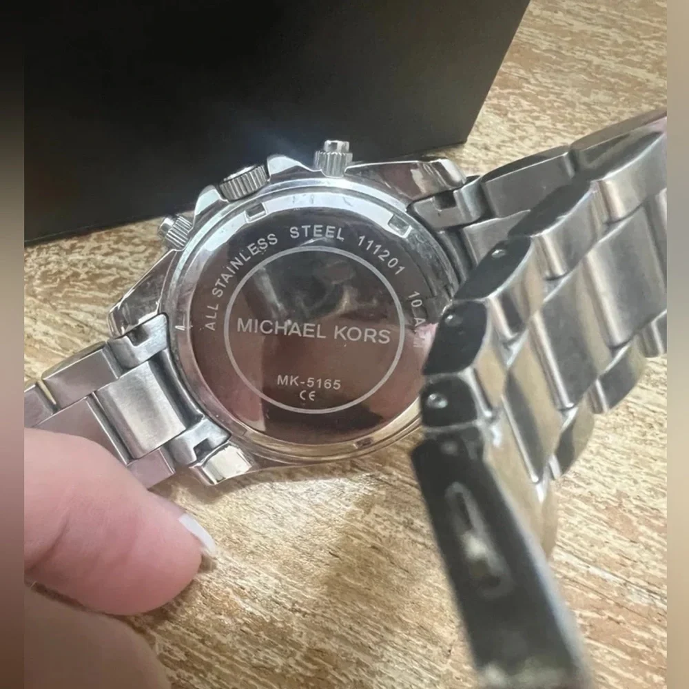 Michael Kors Silver Chronograph Watch with Crystal Bezel